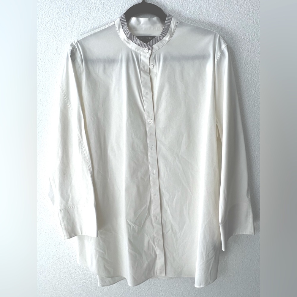 Lafayette 148 New York Chinese Colar Button Down 3/4 length Sleeve Blouse